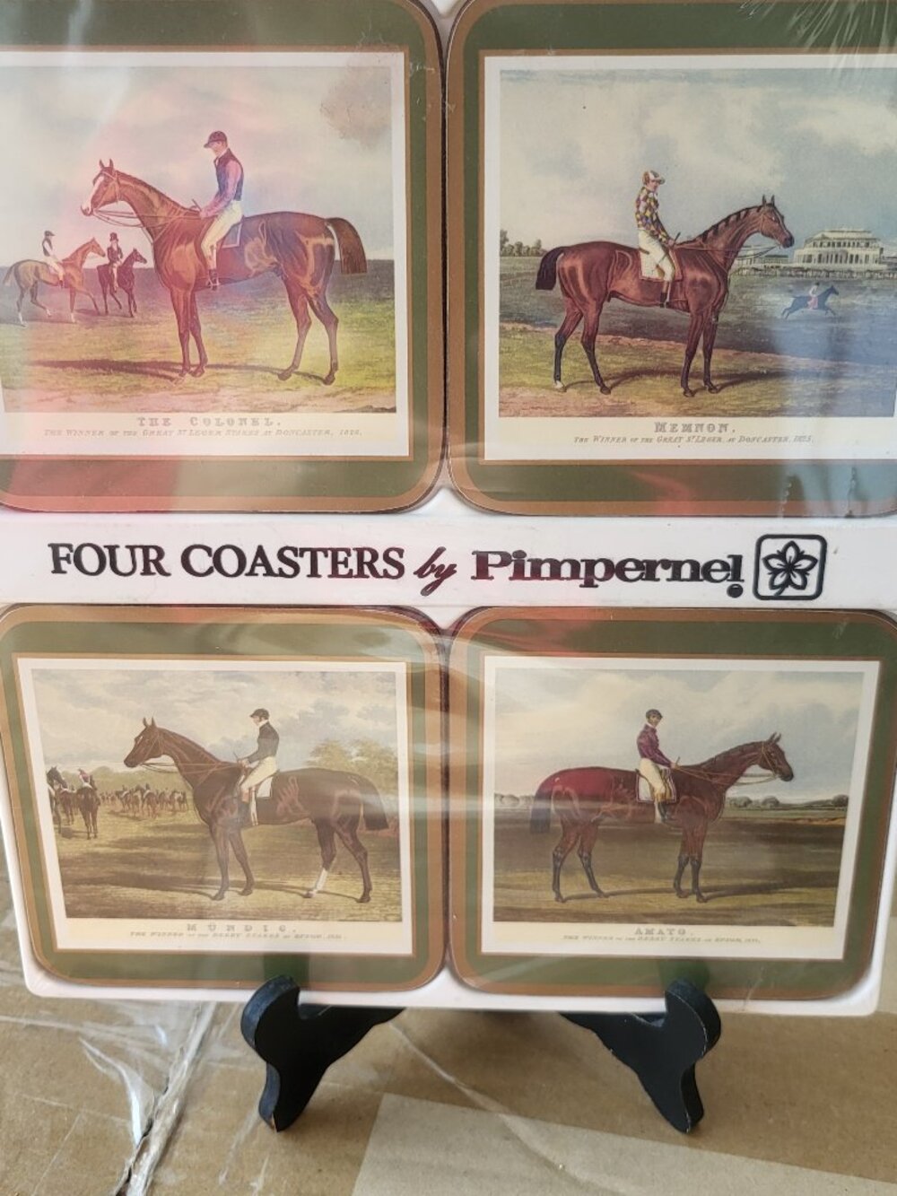 Pimpernel Coaster Set of 4 Race Horses Traditional Square Cork 4.5" BIN C